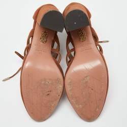 Pre Owned Aquazzura Brown Suede Lace Up Block Heel Pumps Size 39