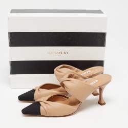 Aquazzura Beige/Black Leather and Grosgrain Twist Puffy Mules Size 41
