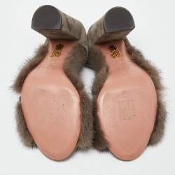 Pre Owned Aquazzura Brown Mink Fur Strap Slide Sandals Size 37.5