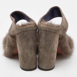 Pre Owned Aquazzura Brown Mink Fur Strap Slide Sandals Size 37.5