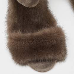 Pre Owned Aquazzura Brown Mink Fur Strap Slide Sandals Size 37.5
