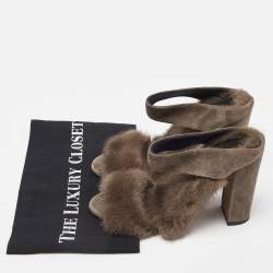 Pre Owned Aquazzura Brown Mink Fur Strap Slide Sandals Size 37.5