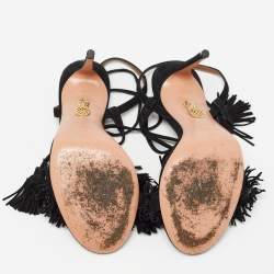 Pre Owned Aquazzura Black Suede Wild Thing Ankle Wrap Sandals Size 35