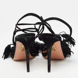 Pre Owned Aquazzura Black Suede Wild Thing Ankle Wrap Sandals Size 35