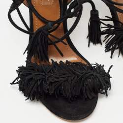 Pre Owned Aquazzura Black Suede Wild Thing Ankle Wrap Sandals Size 35