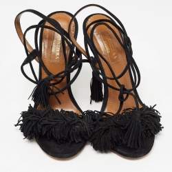 Pre Owned Aquazzura Black Suede Wild Thing Ankle Wrap Sandals Size 35