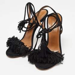 Pre Owned Aquazzura Black Suede Wild Thing Ankle Wrap Sandals Size 35