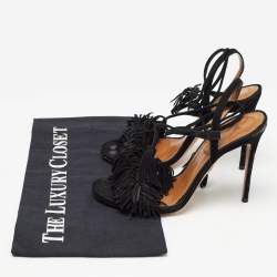 Pre Owned Aquazzura Black Suede Wild Thing Ankle Wrap Sandals Size 35