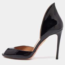 Pre Owned Aquazzura Black Patent Leather Peep Toe Pumps Size 38