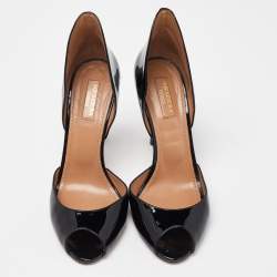 Pre Owned Aquazzura Black Patent Leather Peep Toe Pumps Size 38