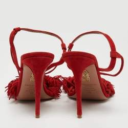 Pre Owned Aquazzura Red Suede Wild Thing Ankle Tie Sandals Size 39
