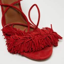 Pre Owned Aquazzura Red Suede Wild Thing Ankle Tie Sandals Size 39