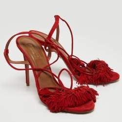 Pre Owned Aquazzura Red Suede Wild Thing Ankle Tie Sandals Size 39