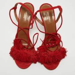 Pre Owned Aquazzura Red Suede Wild Thing Ankle Tie Sandals Size 39