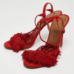 Pre Owned Aquazzura Red Suede Wild Thing Ankle Tie Sandals Size 39