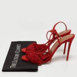 Pre Owned Aquazzura Red Suede Wild Thing Ankle Tie Sandals Size 39