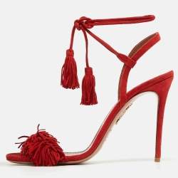 Pre Owned Aquazzura Red Suede Wild Thing Ankle Tie Sandals Size 39