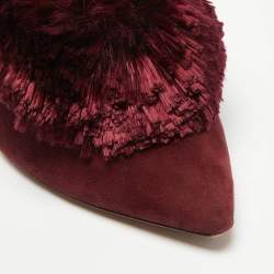 Pre Owned Aquazzura Burgundy Suede Powder Puff Flat Mules Size 36