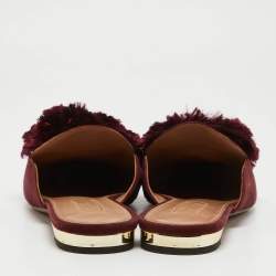 Pre Owned Aquazzura Burgundy Suede Powder Puff Flat Mules Size 36