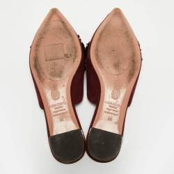 Pre Owned Aquazzura Burgundy Suede Powder Puff Flat Mules Size 36