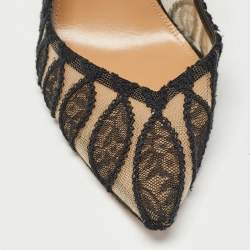 Pre Owned Aquazzura Black Lace and Suede After Dark Pumps Size 39