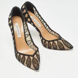 Pre Owned Aquazzura Black Lace and Suede After Dark Pumps Size 39