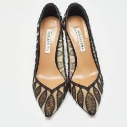 Pre Owned Aquazzura Black Lace and Suede After Dark Pumps Size 39