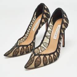 Pre Owned Aquazzura Black Lace and Suede After Dark Pumps Size 39