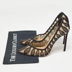 Pre Owned Aquazzura Black Lace and Suede After Dark Pumps Size 39