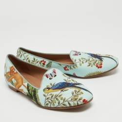 Aquazzura Aqua Blue Jacquard Fabric Amazonia De Gournay Loafers Size 35.5