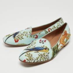 Aquazzura Aqua Blue Jacquard Fabric Amazonia De Gournay Loafers Size 35.5