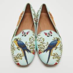 Aquazzura Aqua Blue Jacquard Fabric Amazonia De Gournay Loafers Size 35.5