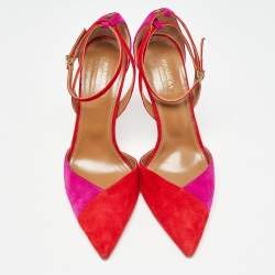 Pre Owned Aquazzura Red/Purple Suede Ankle Strap Pumps Size 39