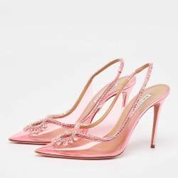 Pre Owned Aquazzura Pink PVC and Leather Seduction Crystals Slingback Pumps Size 39