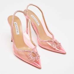 Pre Owned Aquazzura Pink PVC and Leather Seduction Crystals Slingback Pumps Size 39