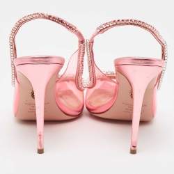 Pre Owned Aquazzura Pink PVC and Leather Seduction Crystals Slingback Pumps Size 39