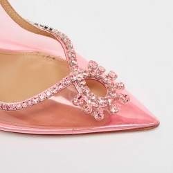 Pre Owned Aquazzura Pink PVC and Leather Seduction Crystals Slingback Pumps Size 39