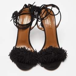 Aquazzura Black Suede Wild Thing Ankle Wrap Sandals Size 36