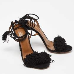 Aquazzura Black Suede Wild Thing Ankle Wrap Sandals Size 36