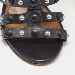 Pre Owned Aquazzura Black Leather Studded Gladiator Sandals Size 36