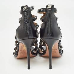 Pre Owned Aquazzura Black Leather Studded Gladiator Sandals Size 36