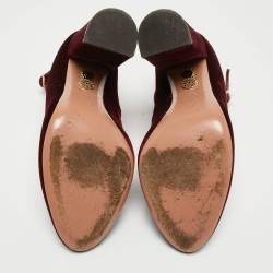 Pre Owned Aquazzura Burgundy Velvet Alix Ankle Strap Pumps Size 36