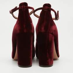 Pre Owned Aquazzura Burgundy Velvet Alix Ankle Strap Pumps Size 36