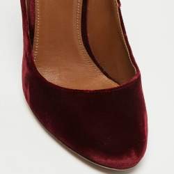 Pre Owned Aquazzura Burgundy Velvet Alix Ankle Strap Pumps Size 36