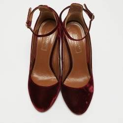 Pre Owned Aquazzura Burgundy Velvet Alix Ankle Strap Pumps Size 36