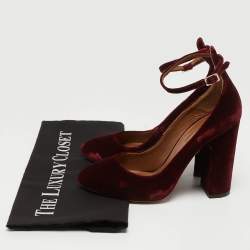 Pre Owned Aquazzura Burgundy Velvet Alix Ankle Strap Pumps Size 36