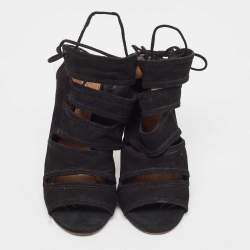 Pre Owned Aquazzura Black Suede Sloane Sandals Size 36