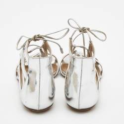 Aquazzura Silver Leather Strappy Flat Sandals Size 36