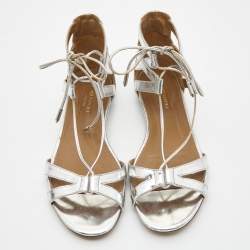 Aquazzura Silver Leather Strappy Flat Sandals Size 36