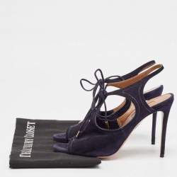 Pre Owned Aquazzura Navy Blue Suede Mira Ankle Strap Sandals Size 37